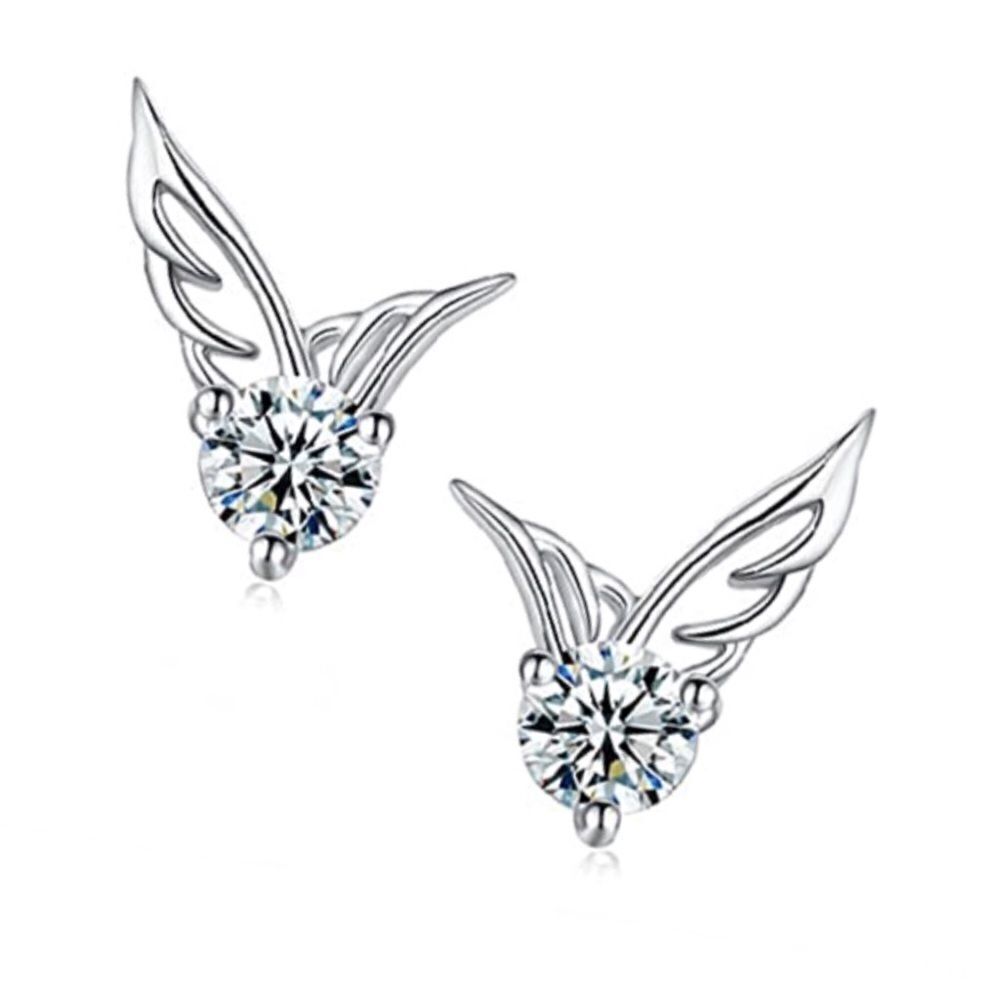 💐 925 Sterling Silver Wing CZ Stud earrings - Picture 1 of 7